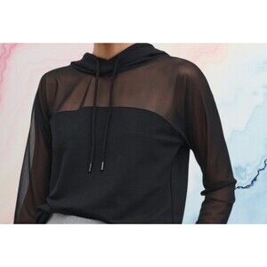 MARCELLA NYC Park Sheer Mesh Shoulder & Sleeve  Hoodie Black Size XS